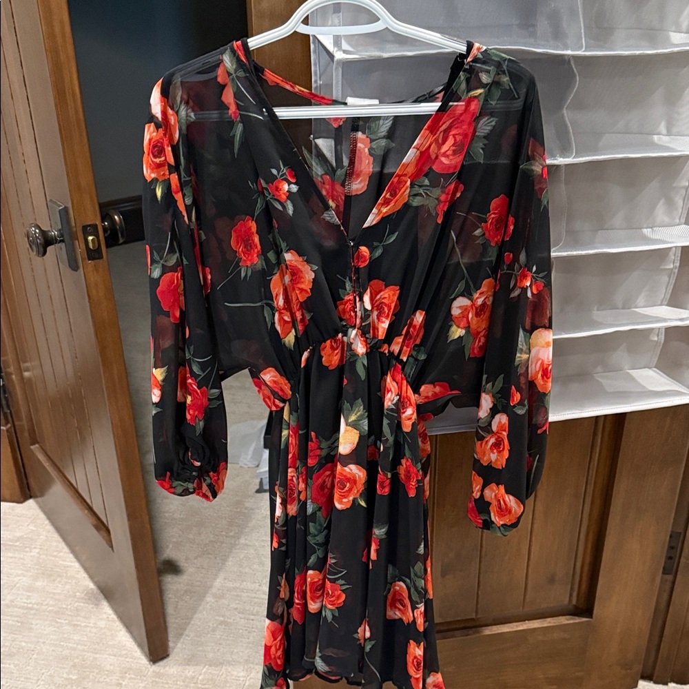 By Together Black Dress with Red Floral Design